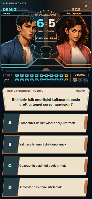 Canlı PvP uzatma ekranı; üç ek soru yuvası